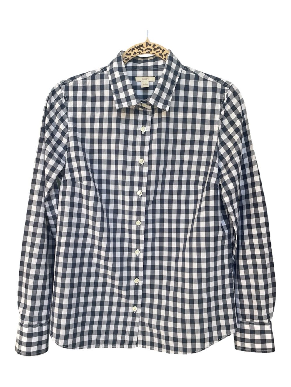 J. Crew Women’s Navy and White Gingham Button-Down Shirt - Size 6